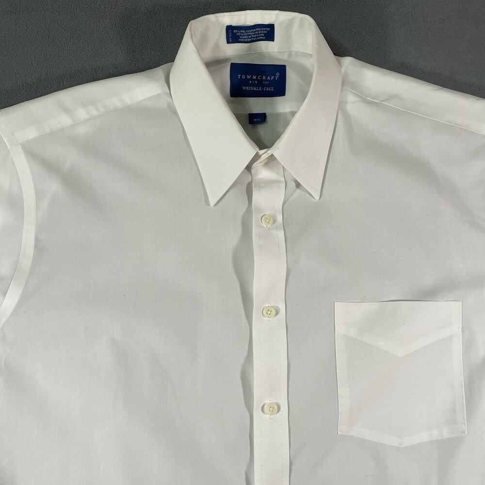 Vintage 80s Shirt Towncraft White Short Sleeve Button Front Men's 16.5 - Picture 5 of 9